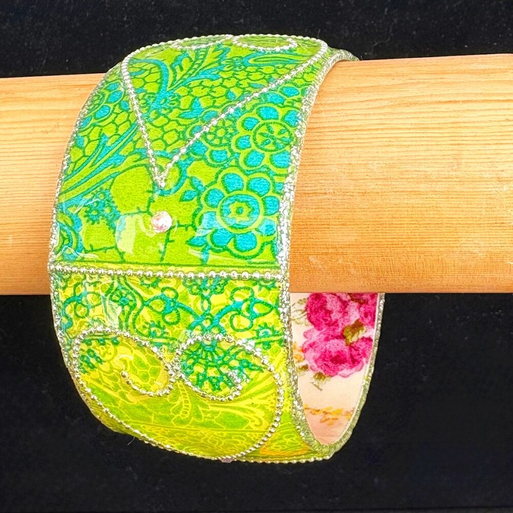 Iris Design Handcrafted Bangle in Spring Greens & Roses
